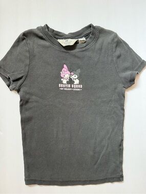 H&M Sanrio My Melody Kuromi Bestie Squad Ribbed Gray T Shirt Kids XL 14-16